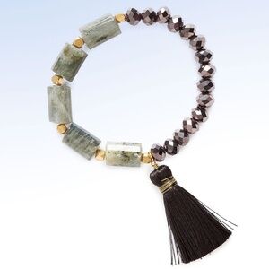 PANACEA Crystal Bead, Labradorite Stone & Tassel Stretch BRACELET